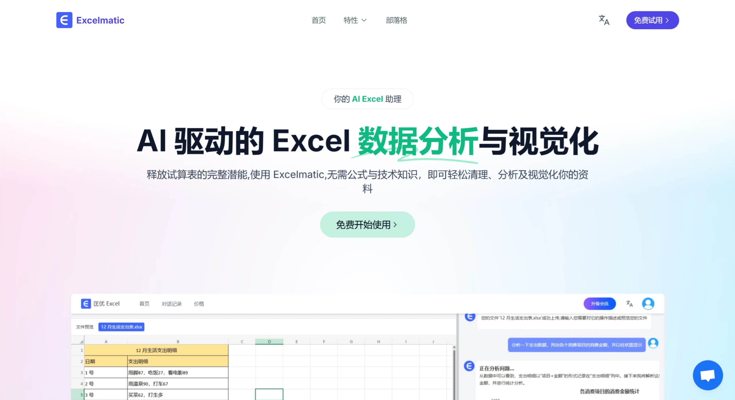 Excelmatic AI:AI驱动的Excel数据分析与可视化工具 Excelmatic AI