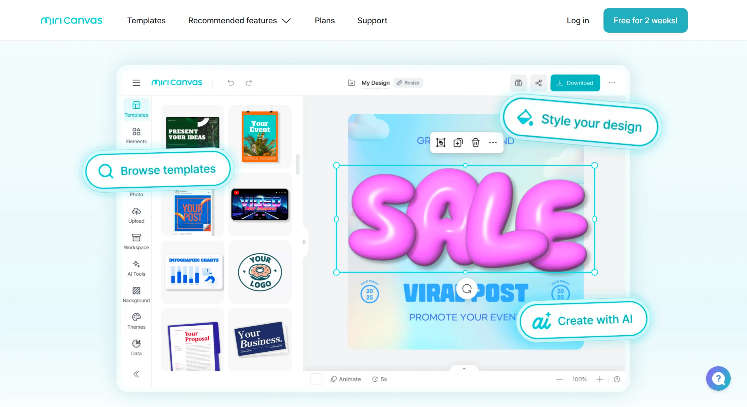 MiriCanvas:一款来自韩国的在线设计工具,专为模板和图形设计打造。 MiriCanvas
