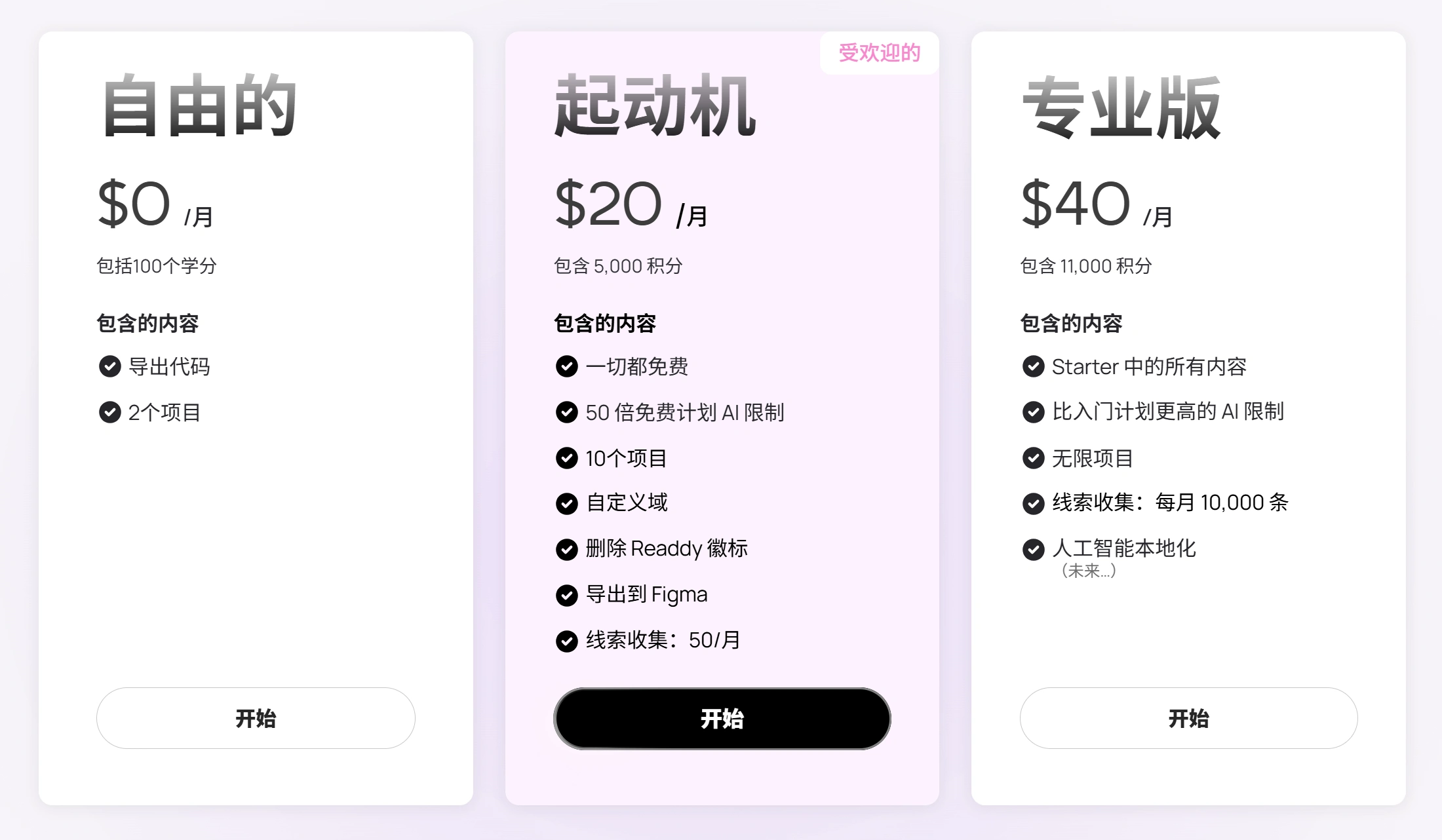 价格与 Credits Readdy AI