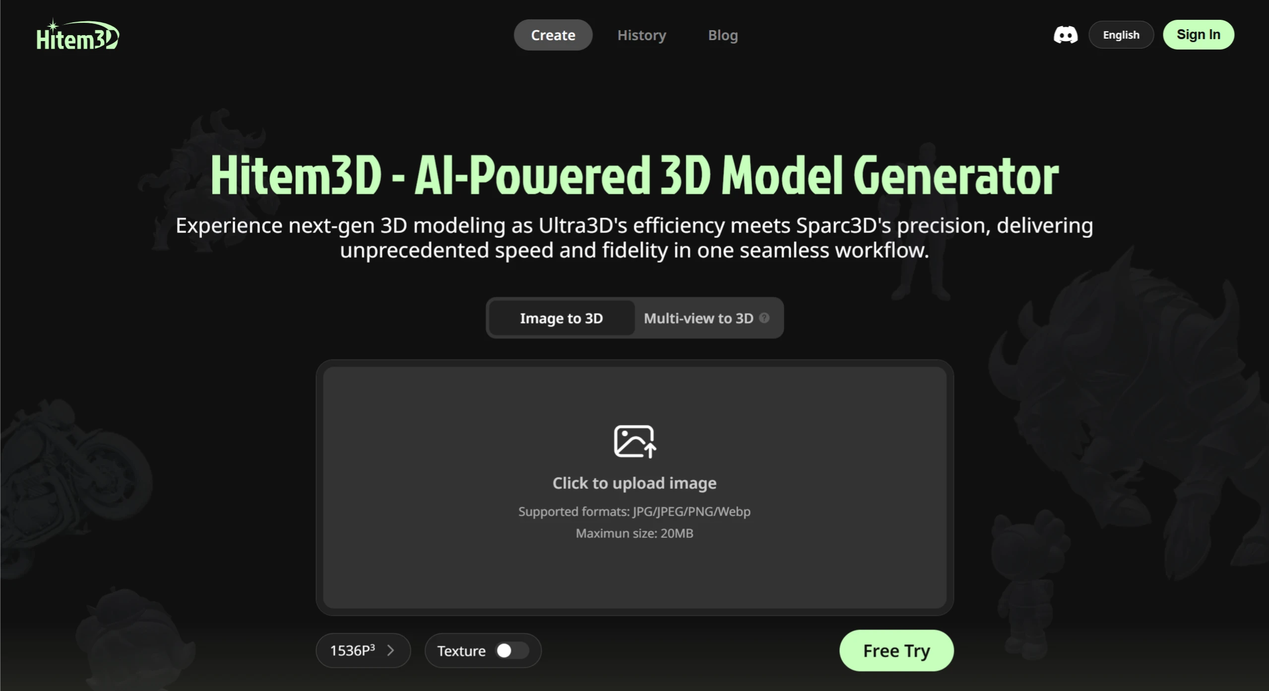 Hitem3D AI:基于AI模型Sparc3D的AI驱动3D模型生成工具 Hitem3D AI