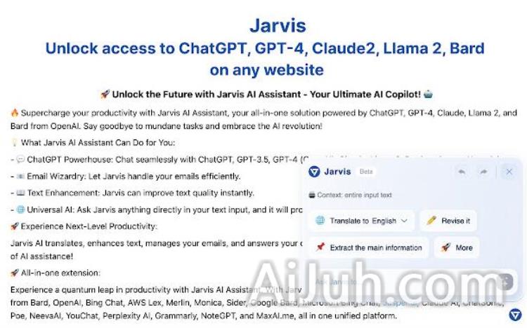 Jarvis AI: GPT-4， Claude， Llama & Bard access