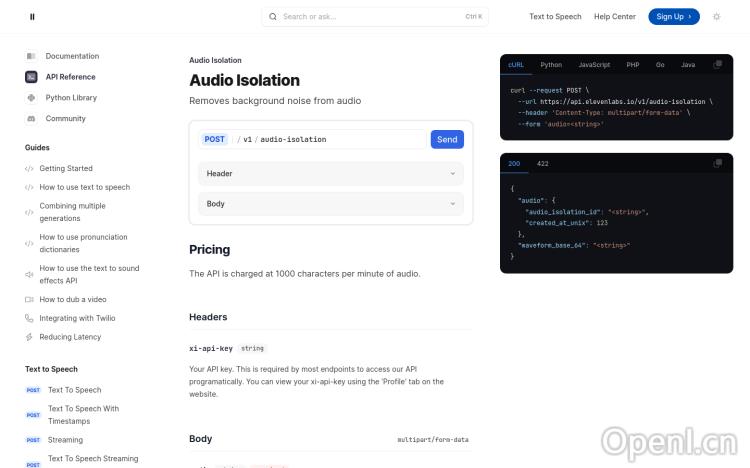 ElevenLabs Audio Isolation API