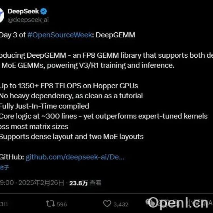 DeepSeek开源第三天:DeepGEMM,为大模型计算提速