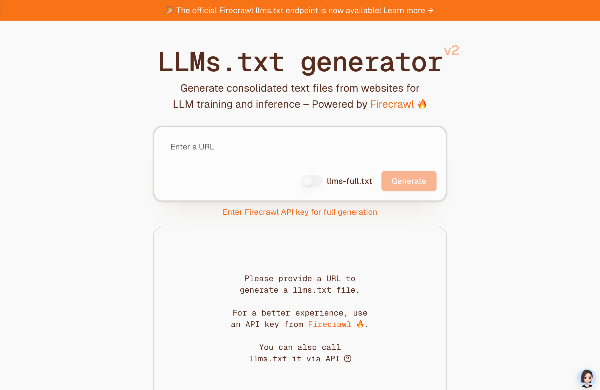 Firecrawl LLMs.txt generator