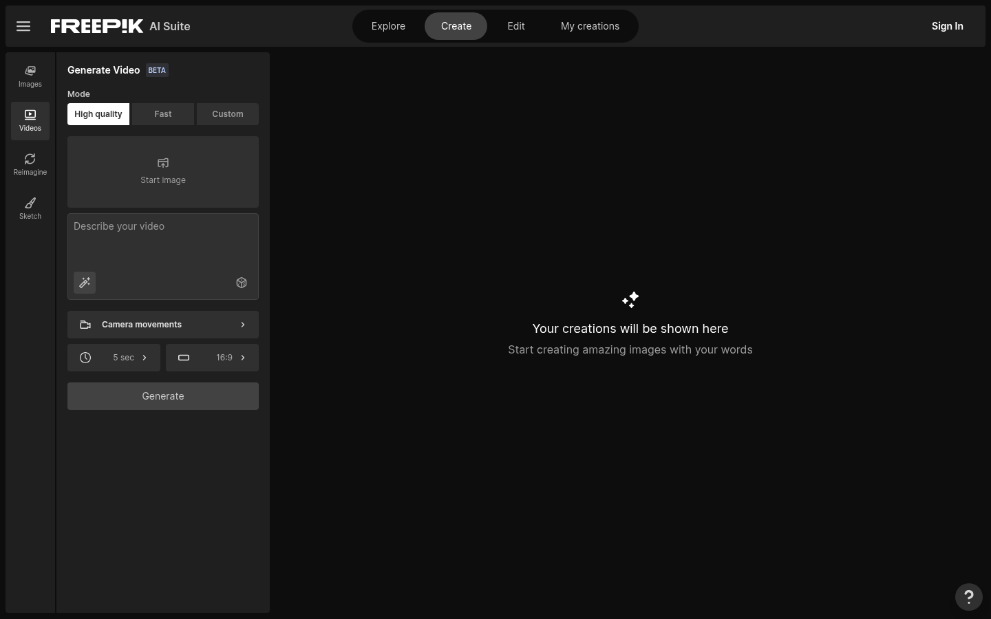 Freepik AI 视频生成器