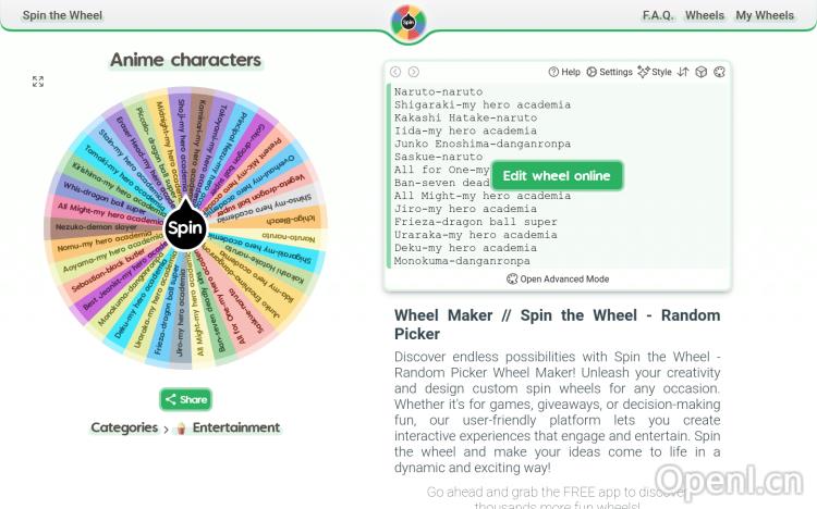 Anime characters | Spin the Wheel